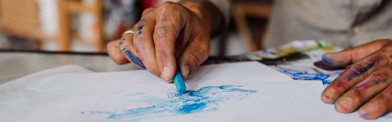 Painting with a blue charcoal