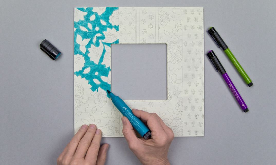 Creative ideas with Pitt Artist Pens and Art Grip Aquarell - MDF picture frame - Step 4