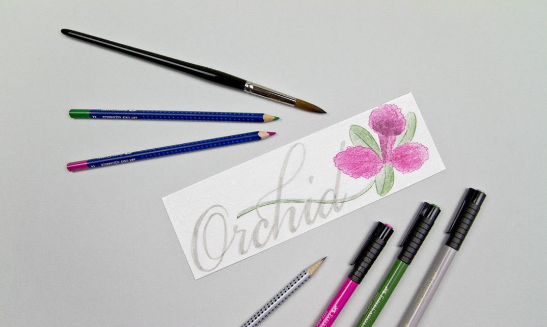 Creative ideas with Pitt Artist Pens and Art Grip Aquarell - Orchid bookmark - Inspiration
