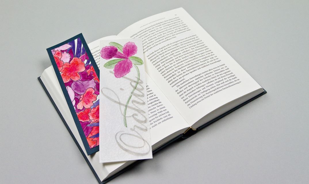 Creative ideas with Pitt Artist Pens and Art Grip Aquarell - Orchid bookmark - Inspiration