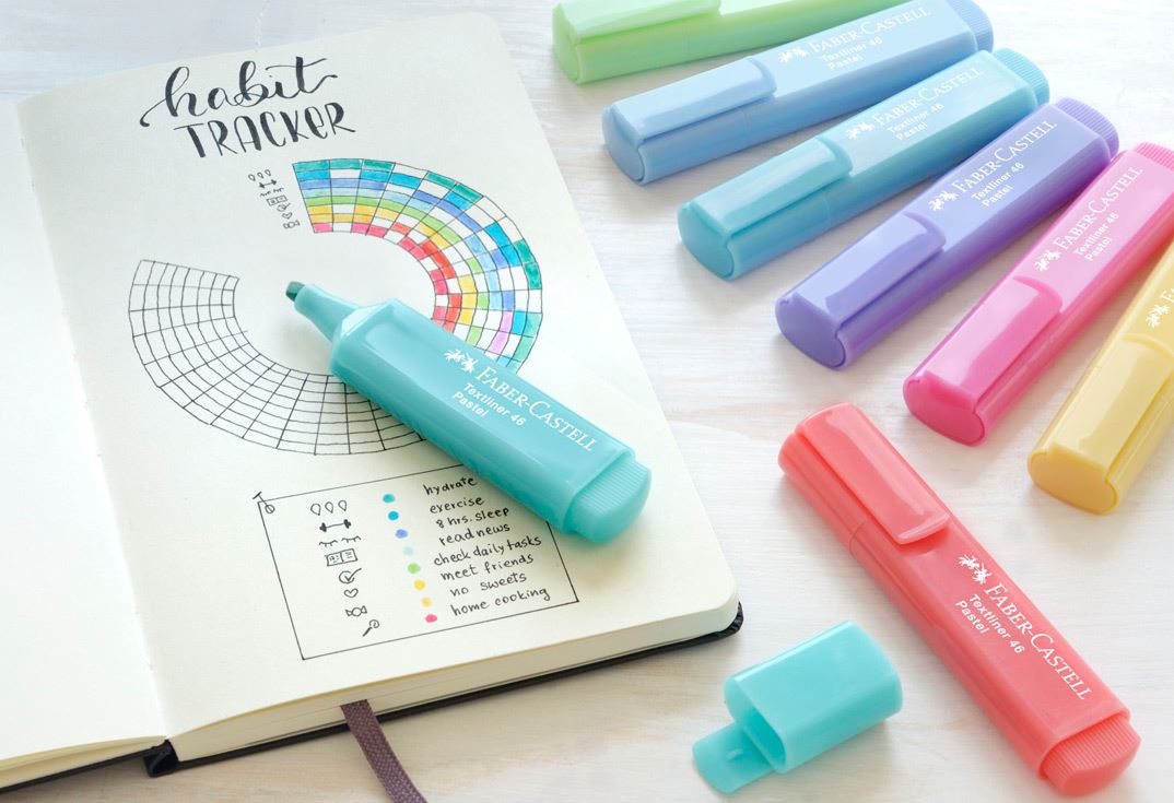 Bullet journal and textmarkers in different colours