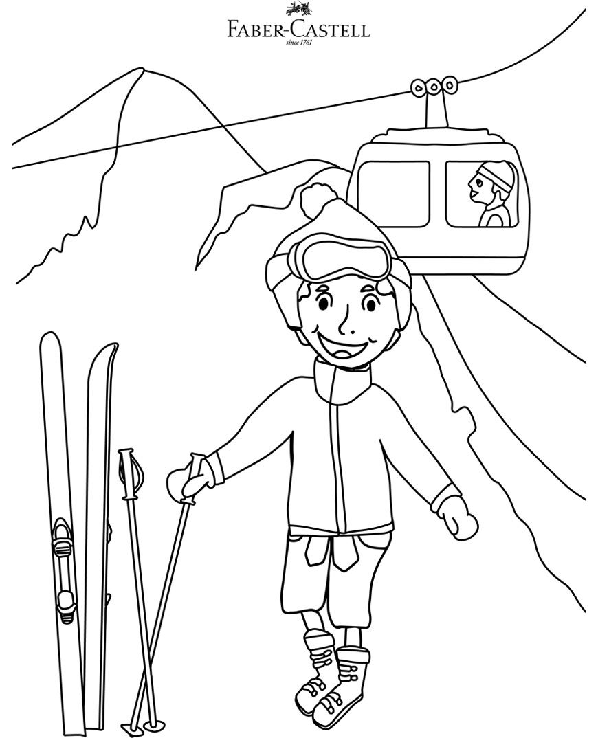 Template of a Little boy with ski equipment on a mountain.