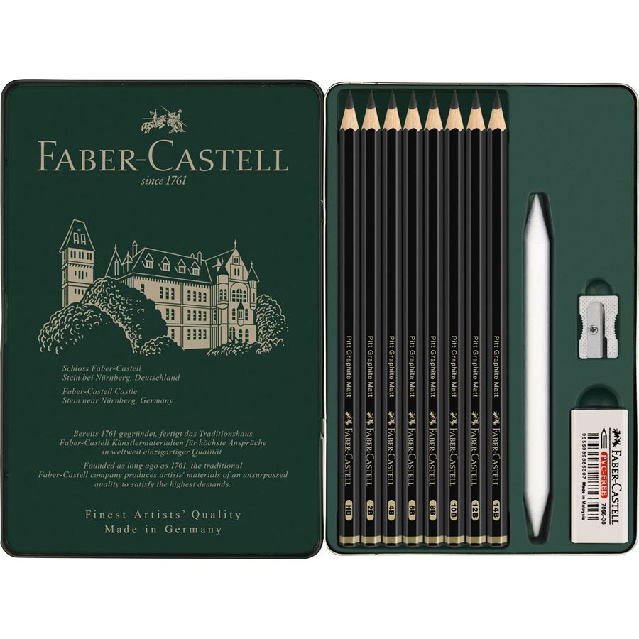 Faber-Castell - Pitt Graphite Matt set, tin of 11